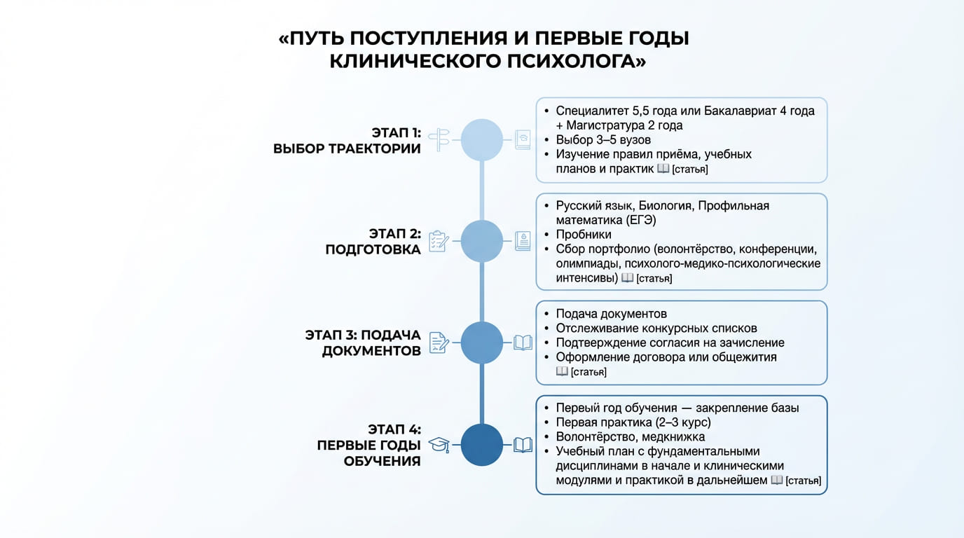 путь поступления и первые годы клинического психолога